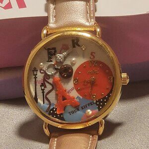 Mini Brand Handcrafted Watch - Paris Theme with Champaigne Band
